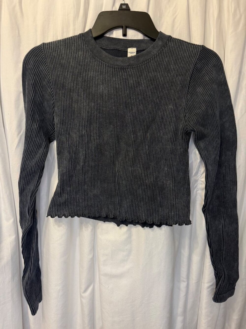 Arizona Jean Co. Womens Ribbed Long Sleeve Cropped Top Medium Blue